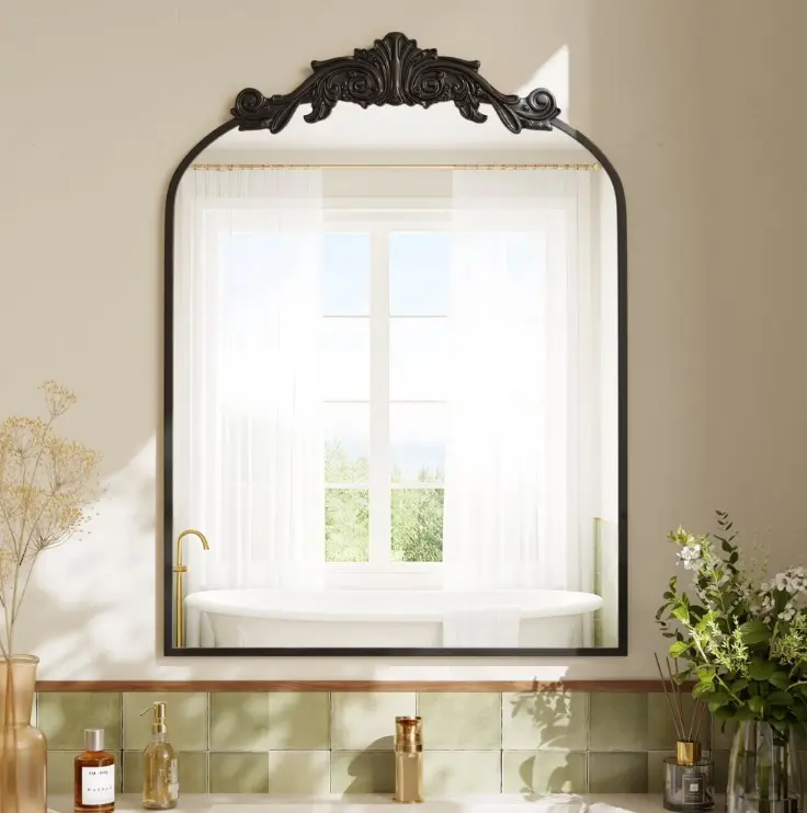 BEAUTYPEAK 3 size Vanity Wall Mirror Decorative Vintage Arch Bathroom Mirror,Black