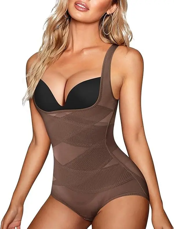 Women's Open Bust Shapewear Bodysuit - Seamless Tummy Control & Butt Lifter Shorts with Sleeveless Mesh Design and Athletic Firm Compression, Activewear, Push Up