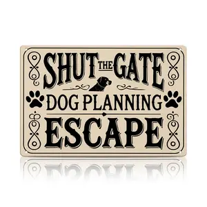 Funny Dog Warning Sign “Shut the Gate” | Aluminum Wall Decor Plaque for Yard, Fence & Garden | Vintage Farmhouse Metal Sign | 8x12 Inch / 12x16 Inch Outdoor Dog Lover Gift