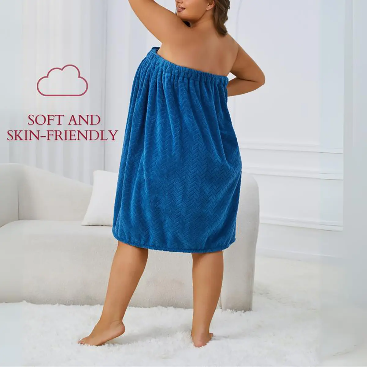 Plus-Size Solid Blue Bathrobe Set (M-XXXXL) - Basic, Comfortable, Simple, Soft, Absorbent, Adjustable, Includes Bathrobe & Shower Cap, Ideal for Bathroom & Travel Use, Minimalist