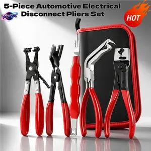 VORX [FathersDayGift] 5PCS Automotive Electrical Disconnect Pliers with Connector Removal Tool & Hose Clamp Pliers & Trim Clip Remover, Universal Car Repair Tools Kit with Leather Storage Case