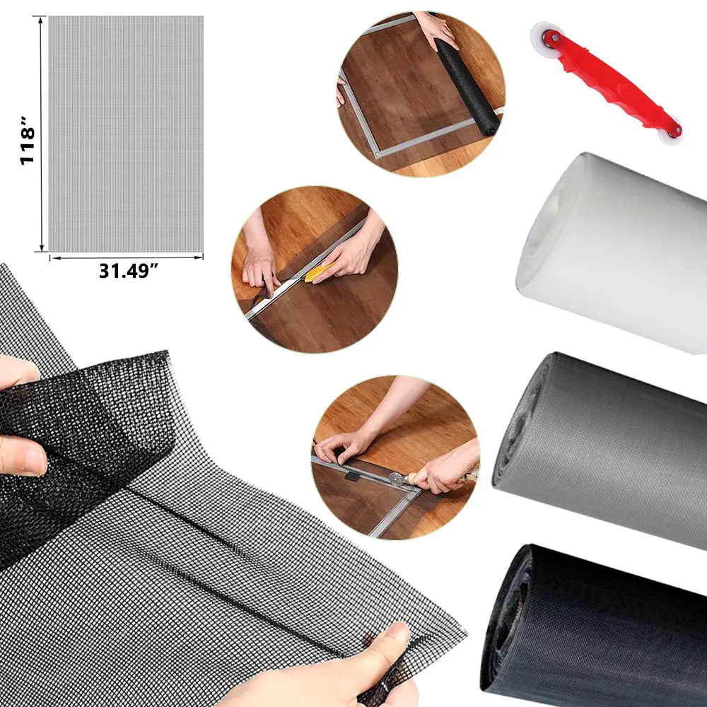 39.37"x118.11" Fiberglass Window Screen Mesh, Durable Screen Replacement for Windows, Patio & Sliding Screen Doors with Installation Tool