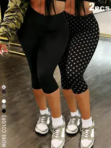 2 PCS High Waist Capri Leggings for Women, Trendy Polka Dots, Y2K Aesthetic Stretchy Slim Fit Capris, Buttery Soft Casual Workout Pants, 2026 Athleisure Outfit, Yoga, Gym, Daily Wear, Minimalist Style for Teen Girls, Gen Z Fitness Lovers
