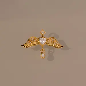 Angel Wing Charm by Caitlyn Minimalist - Diamond Dangle Heart Charm in Gold & Silver - Vintage Jewelry - Grandma Gift