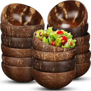 16-Piece Coconut Shell Bowl Set, Polished Wooden Bowls, Natural Material, Ideal for Smoothies and Acai Salad, Perfect Gift for Vegans, Kitchen Decor