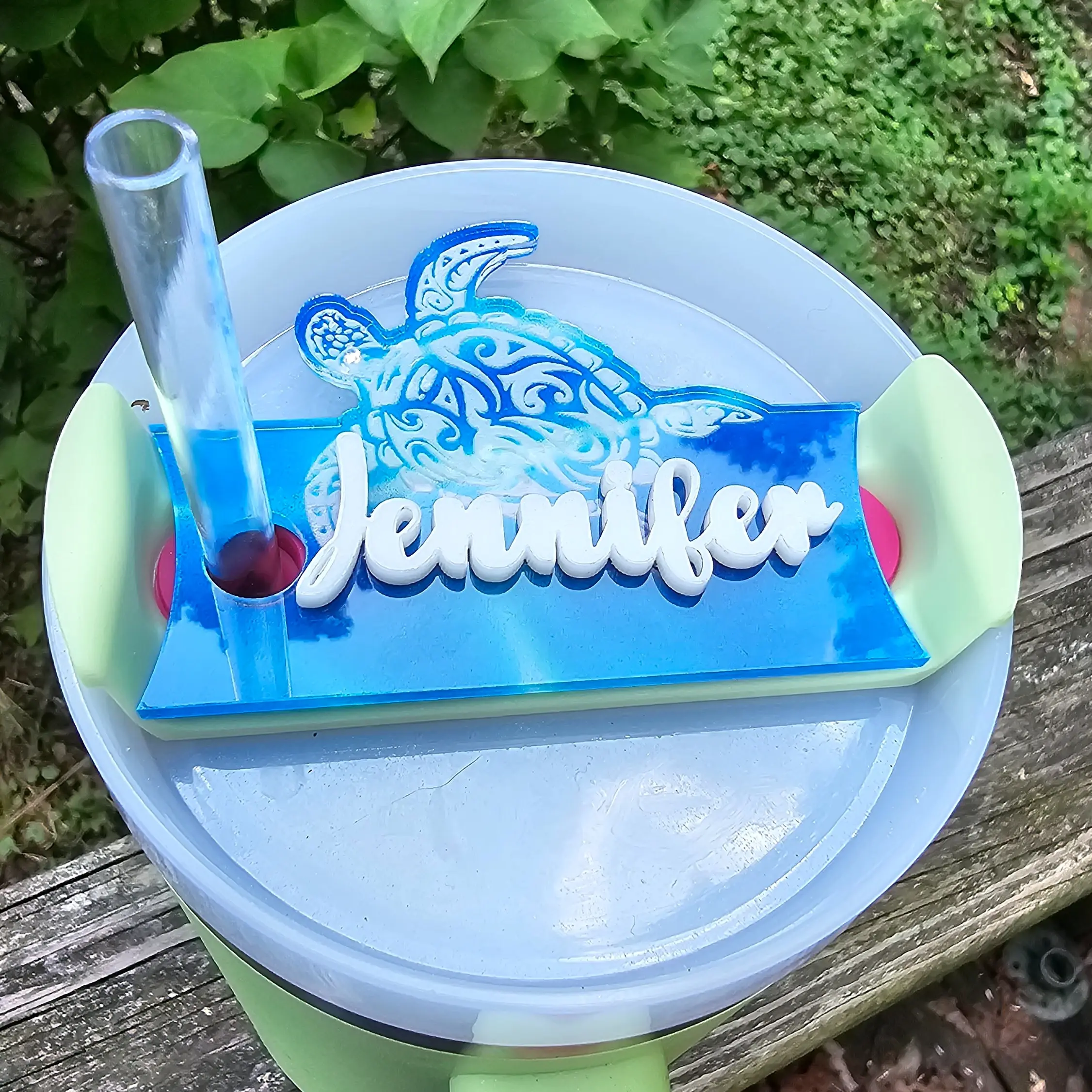 40oz or 60oz Stanley Personalized Sea Turtle Topper, Personalized Turtle Topper, Stanley Tumbler Name Plate Topper, Personalized Accessory
