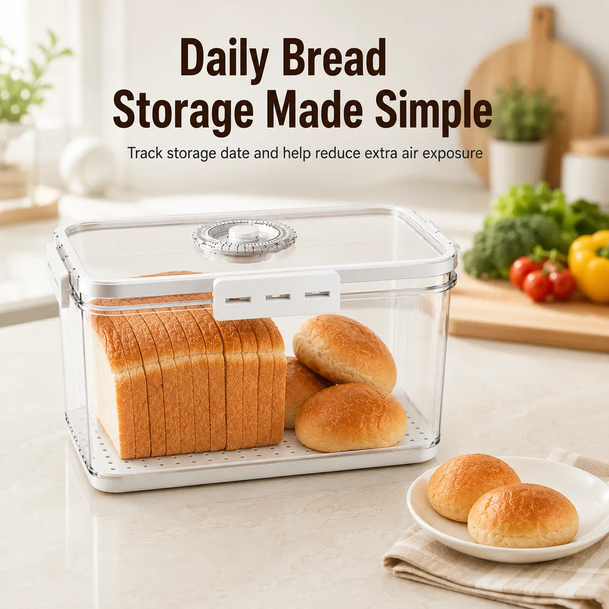 ONESHOW HOME Large Airtight Bread Storage Container with Date Dial Bread Keeper Box for Kitchen Pantry Storage Mid Year Sale Deals For You Detachable