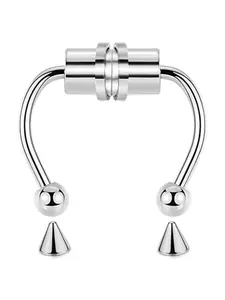 1/2/3/4/5pcs Fake Magnetic Stainless Steel Nose Rings,Non Piercing Septum Rings Magnetic Nose Ring Clipped Onto The Nose, Nose Piercing Jewelry