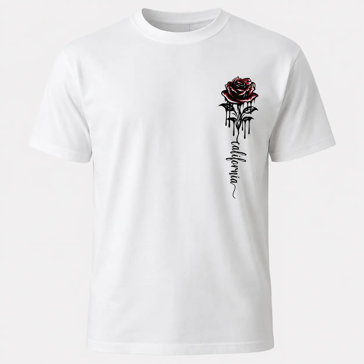 Men's Casual Rose Print Cotton Short Sleeve T-Shirt, Crew Neck Polyester Blend, Quick-Drying Comfortable Loose Fit Summer Tee,Regular