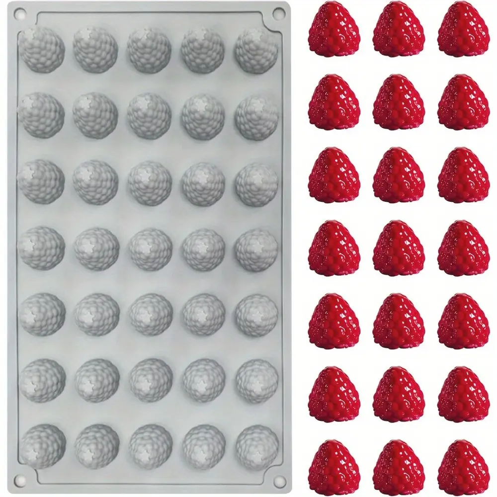 3D Raspberry Silicone Mold, 35-Cavity Non-Stick Raspberry Silicone Mold for Baking Chocolate, Fondant, Candy, Gummy, Jelly, Ice Cream, Mini Candle
