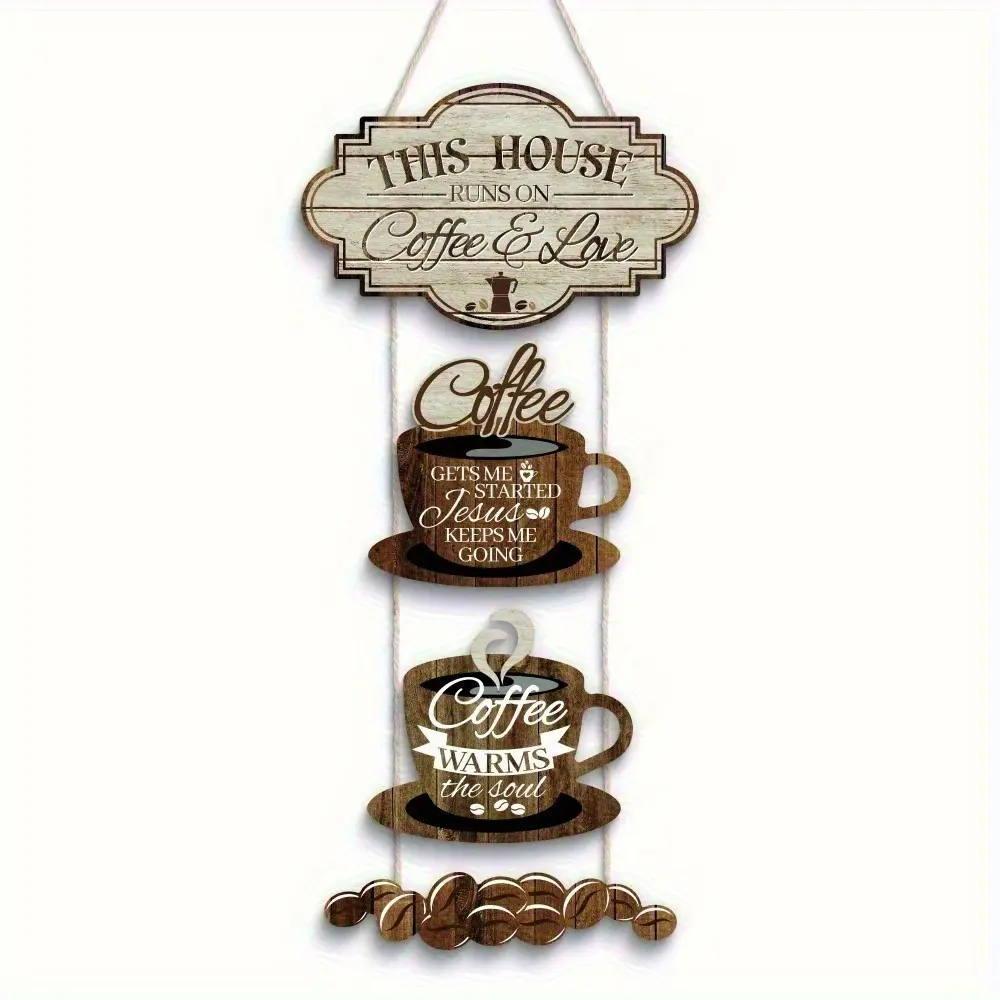 Rustic Wooden Wall Decor Set, Hanging Room Decorations, Vintage Farmhouse Style, Perfect for Home Decor Ornaments, Wood, Ideal Gift for Coffee Lovers, Interior Wall Decor, Wall Hanging Ornament, Home Decorative Ornament, Wall Decoration, Decoration Items