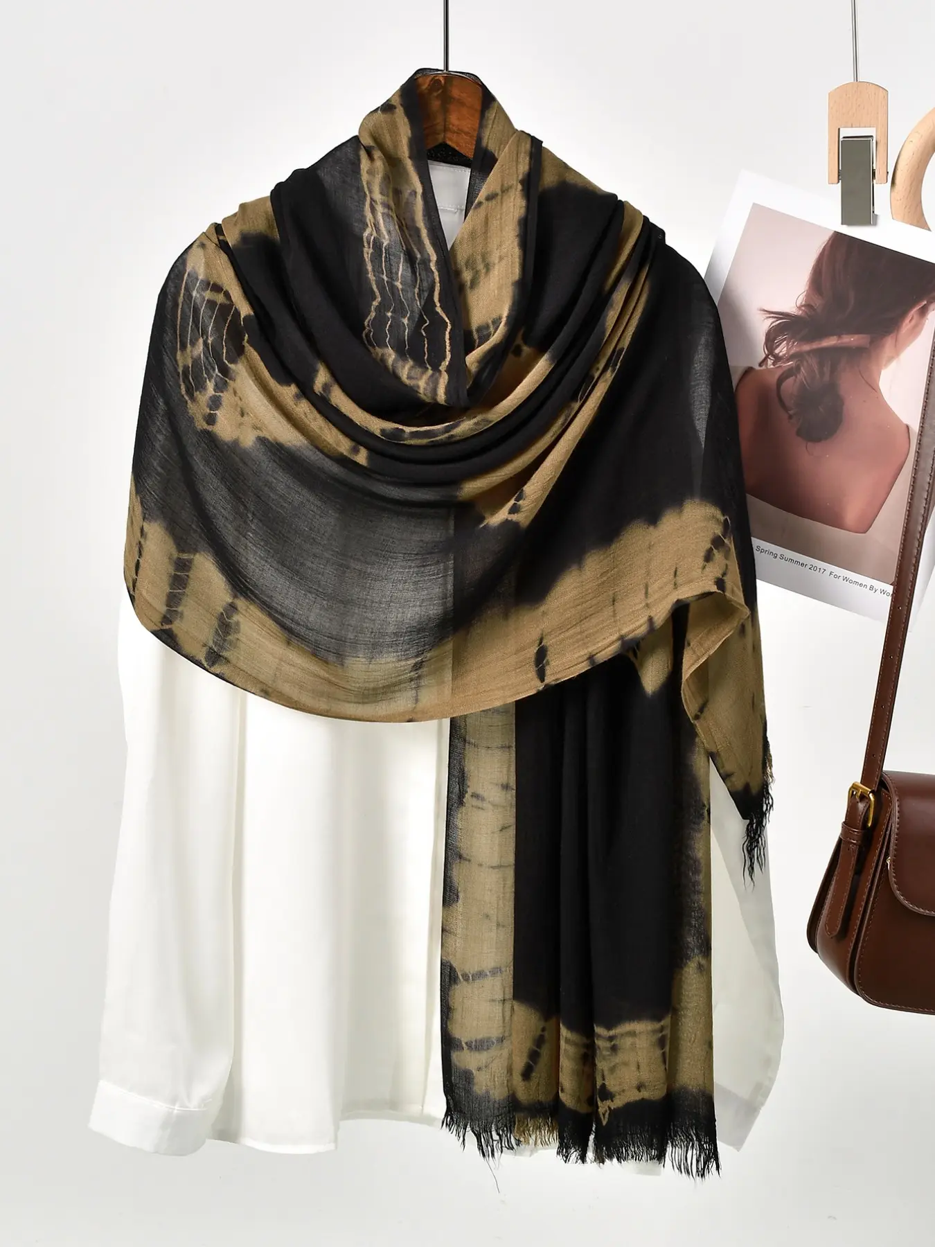 Women's Boho Style Cotton Tie-Dye Long Scarf, Boho Shawl, Elegant Hijab, Comfortable Sun Protection Fashion Headscarf, Muslim Women Scarf, Street Style, Summer Scarf
