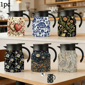 1pc 34oz Romantic floral patterns Stainless steel Insulated Flask-Thermal double-layer teapot, equipped with a tea filter,suitable for loose tea, with a leak-proof lid, maintaining the temperature of hot and cold drinks, suitable for home and office use