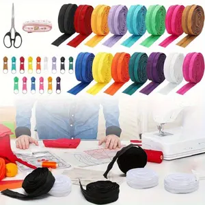 1 Set 45 Yards 15 Color #5 Nylon Coil Zippers with 90 Pcs Pull Heads,Scissor,Ruler,Assorted Lengths Sewing Zipper for DIY Sewing Crafts Zipper Tape for Clothes,Bag,Purse Making Kit,Hand Tools Kits
