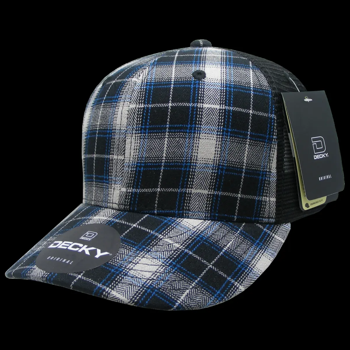 212 MAIN Dog & Cat Cotton-Nylon Plaid Trucker Cap - 6-Panel Mid-Crown Mid-Profile Structured Casual Hat with Snapback Closure, Black, 1 Size Fits Most, One Size