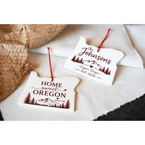 Personalized Oregon Christmas Ornament, Handmade Ceramic State Keepsake, Realtor Wedding Engagement New Home Gift