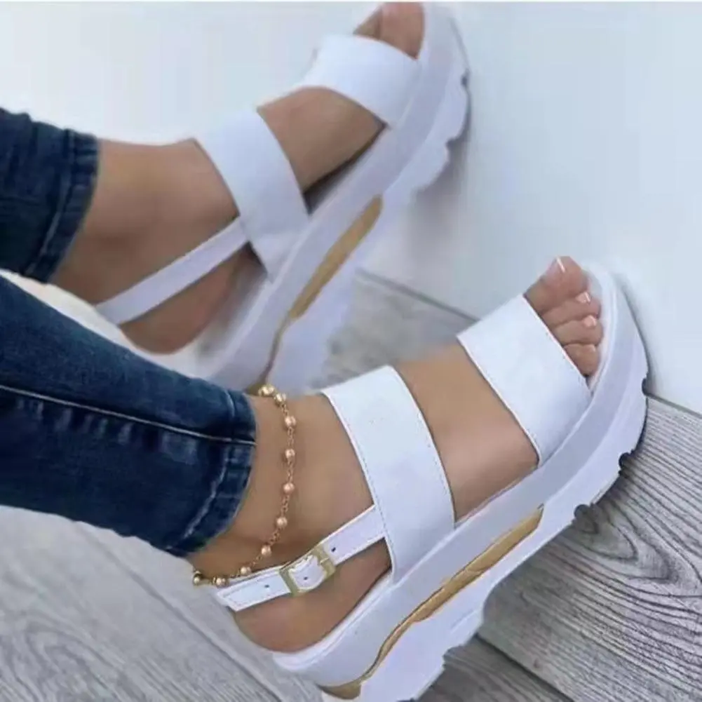 New Women's Wide-Strap Thick-Sole Wedge Sandals, Sports & Outdoor Footwear with Round Toe and Buckle Strap
