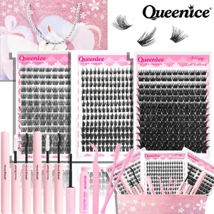 143pcs+156pcs+208pcs Mixed Individual Lash Clusters Kit Gift Box, Cosmetic, Natural Manga Wet Look Lashes, Long Fluffy Eyelash Extensions Set with Lash Glue Remover Tweezers Brush, Home Salon DIY Lash Extensions for Party Travel Work Festival Gift