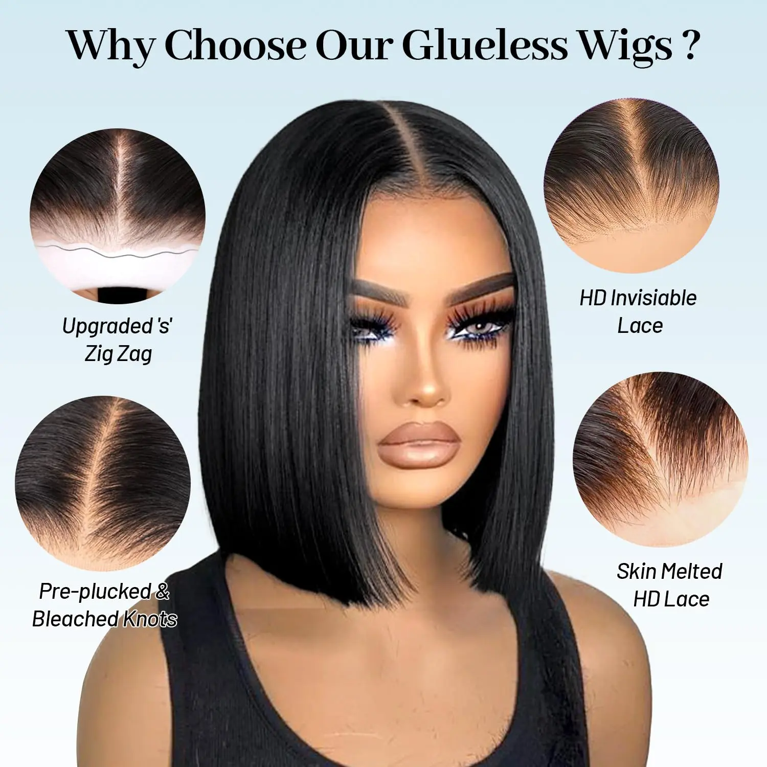 5x5 Short Bob Wig Human Hair Straight Wear to Go 180 