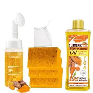 Turmeric Wash and Care Three PieceSet, Turmeric massage oil, TurmericCleansing Mousse, Turmeric SoapFacial Cleansing Skincare，FacialCleansing Cleanser，Body cleansing soap，Body massage oil