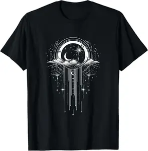 Celestial Moon & Stars Astrology Graphic T-Shirt, Boho Witchy Space Tee