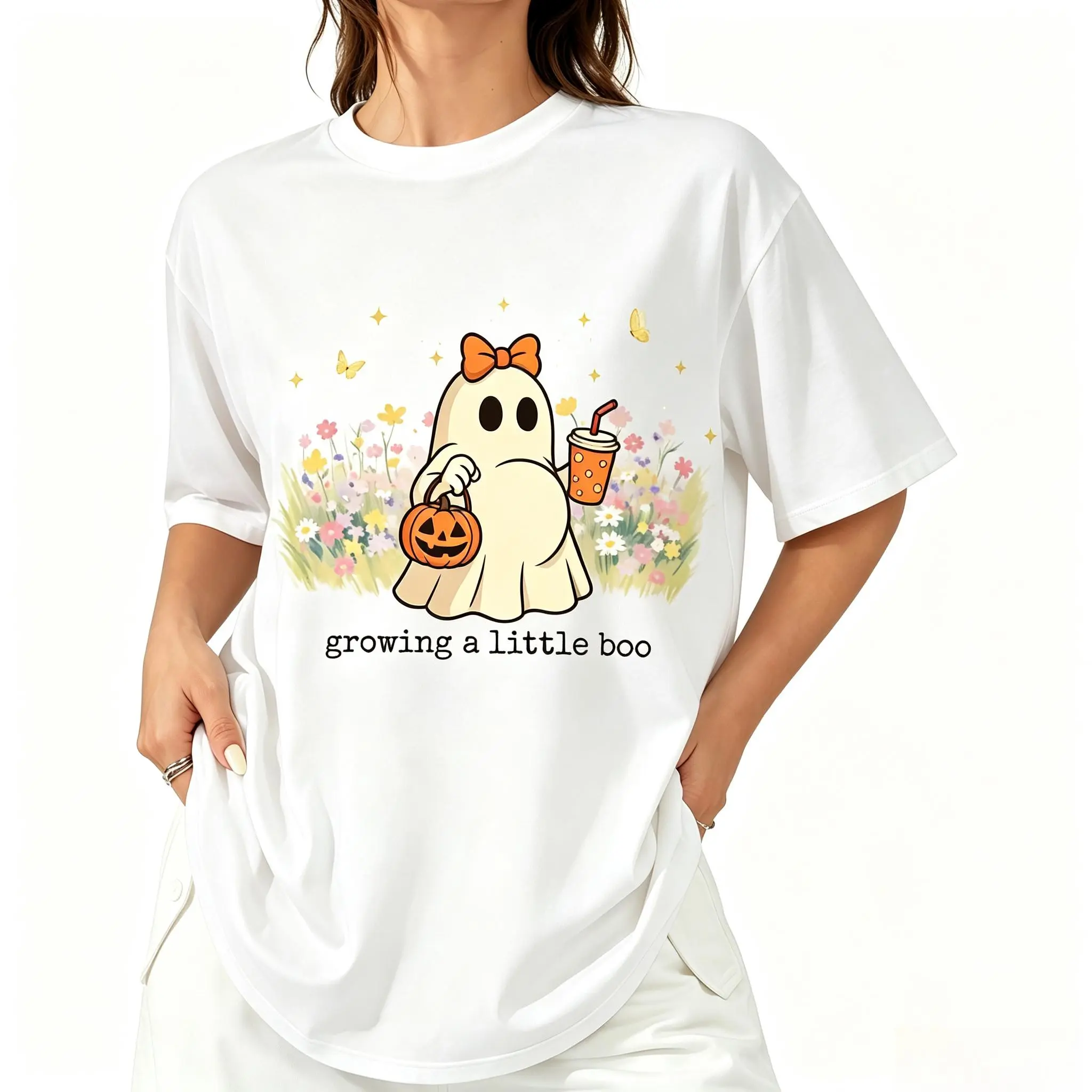 Halloween Maternity Shirt, Growing A Little Boo, Funny Pregnancy Announcement  Shirt, Spooky Pregnant Costume, New Mommy