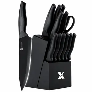 XANAPON Knife Set, 14-Piece Kitchen Knife Set with Block, Dishwasher Safe, Extremely sharp blade & ergonomic handle, Black Durable Easy Storage, High-carbon stainless steel