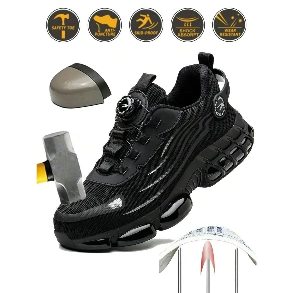 Women's Slip On Mesh Safety Shoes - Lightweight Steel Toe Walking Shoes for Outdoors & Warehouses, Footwear, Worker, Polyester, Flexible, Toe Cap Work & Safety Footwear, Shoes For Women