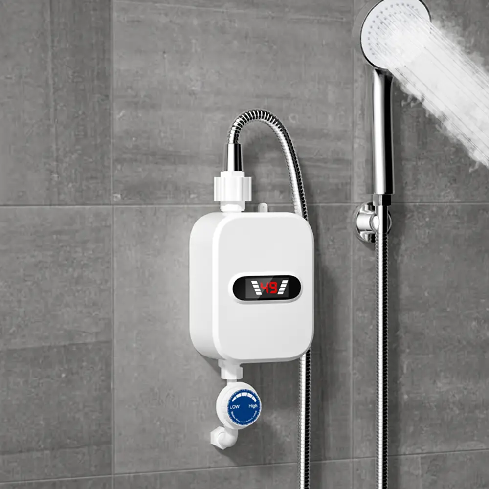 Small Instant Electric Water Heater Set with LCD Temp Display, IPX4 Rating, 3500w, 50hz, Auto Temp Ctrl, Compact Form, 250*125*65mm for Portable Shower (Home & Bathroom Supplies)