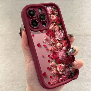 Pink rose waterfall pattern, anti drop and anti slip TPU all inclusive lens phone protective case, suitable for iPhone 17 16 15 14 13 12 11 XS X and other series models, can be given as a gift to friends or family