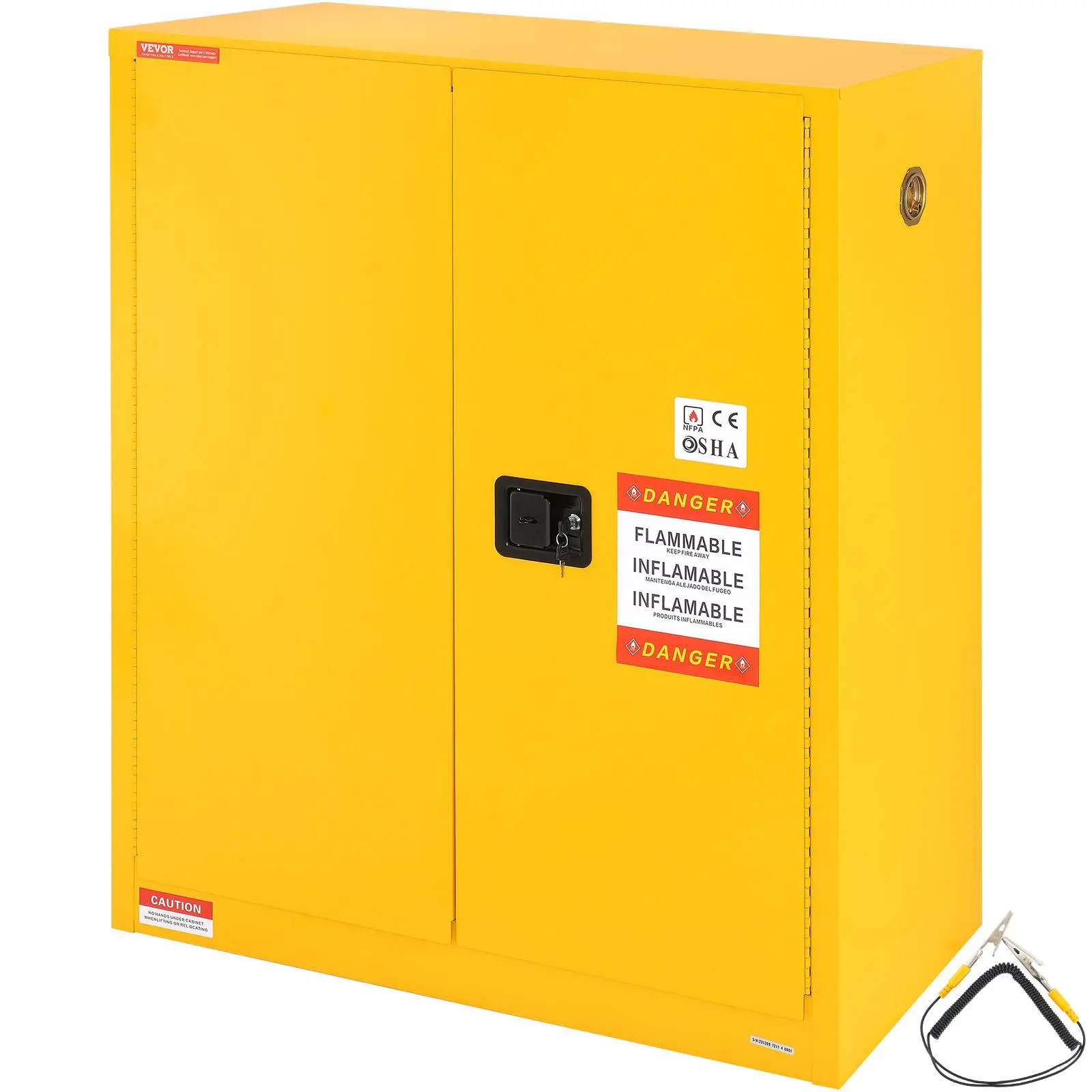 VEVOR 30 Gal Security Flammable Storage Cabinet, 43.1x18.1x50.1in All Steel Commercial Grade Cold-Rolled Steel Unit, Explosion-Proof with 1 Adjustable Shelf, 2 Manual-Closing Doors for Industrial Use (Yellow), All Steel Cabinets