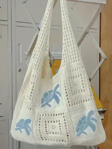 Ladies' simple casual hollow design shoulder bag, fashionable daily personalized pattern knitted bag, Colorblock Bag, Crossbody Crochet Bags