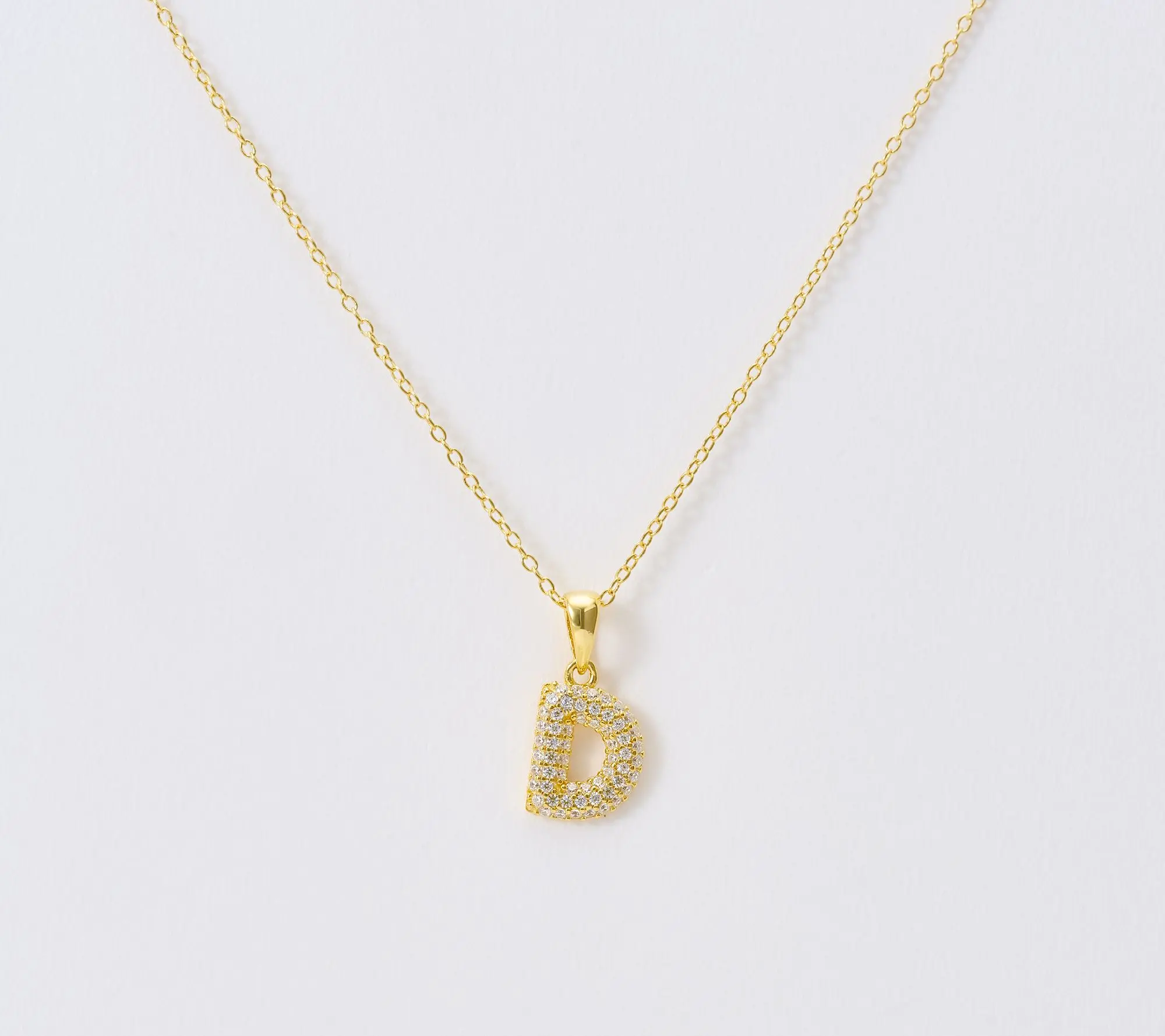 Diamonique Puffed Pave Bale Initial Necklace w/ Box, 14k Plated