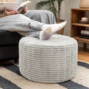 Round footstool, footrest, faux fur beanbag foot pad, floor chair leg cushion, suitable for living room, bedroom or as a wedding gift, 20x20x 14inch (light gray)