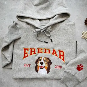 Custom Pet Embroidered Sweatshirt, Personalized Dog Photo, Cat Embroidered Hoodie, Gift for Pet Lovers, Dog Mom Gift, Custom Pet Portrait