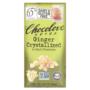 Chocolove Ginger Crystallized in Dark Chocolate, 65% Cocoa, 3.2 oz (90 g)