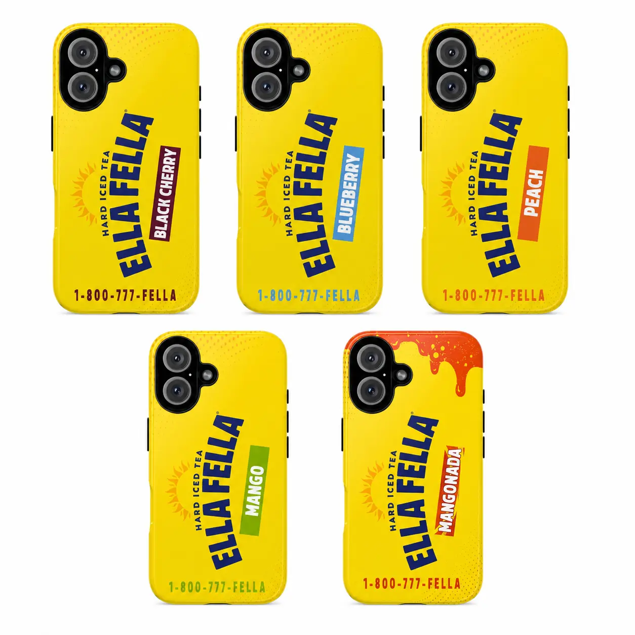 Ella Fella Yellow Hard Iced Tea Flavor Phone Cover Collection, Black Cherry Blueberry Peach Mango Mangonada Graphic Protective Cover For Multiple Models, phone case, drink design, summer cover, flavor collection