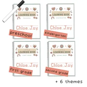 THE COMPLETE SET 4 grades! Preschool, kindergarten, first grade & second grade books | Dry-Erase Reusable | Feelings, Math, Reading, Phonics, Writing Alphabet Learning Chart Classroom Supplies