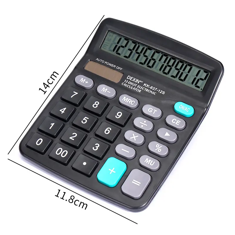 12-Digit Solar & Battery Powered Calculator, Large Display Silent Key Calculator, Battery Not Included, for Office, School and Business