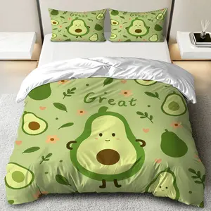 3PCS Duvet Cover Set, 1 Duvet+2 Pillowcases(Without filler), Cute Avocado Green  Fruit theme, Christmas bedding set, Whimsical Fresh Nature Suitable for decoration Bedroom Dorm Room Hotel Guestroom.