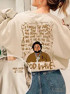 Unisex Rod Wave Graphic Print Casual Fleece Pullover Sweatshirt, Loose-Fit Round Neck Long Sleeve Top for Fall & Winter, Trendy Streetwear, Womenswear