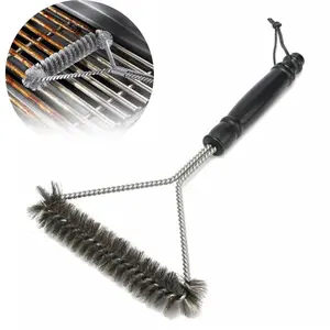 BBQ Grill Cleaning Brush, Stainless Steel Bristles Non-stick Barbecue Cleaning Tool, Durable Portable Grill Scraper Brush Essential Barbecue Accessories for Outdoor Cooking