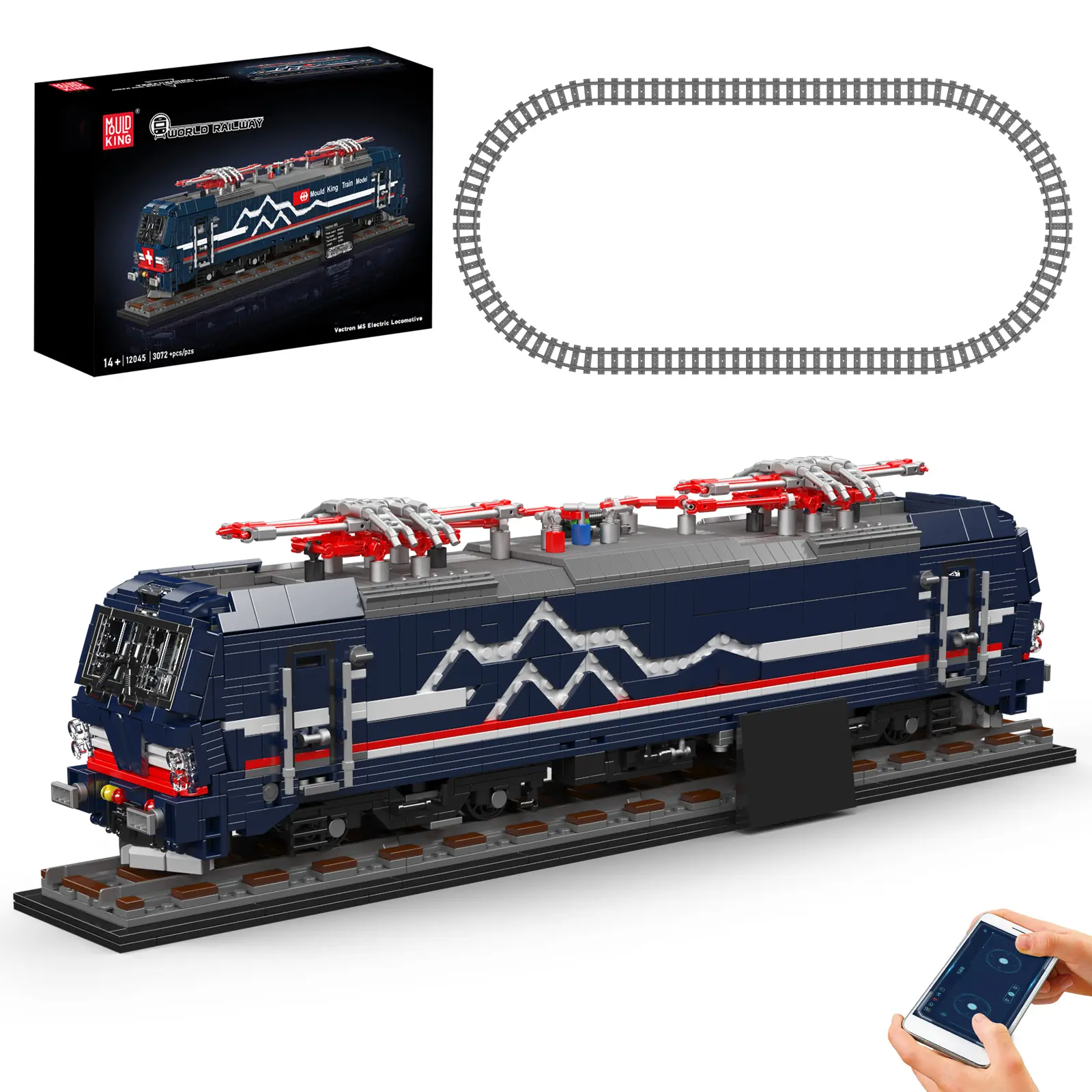 Mould King 12045 Electric Locomotive Remote Control Train Building Block Model Kits, Classic Collectible Toy for Hobbyists