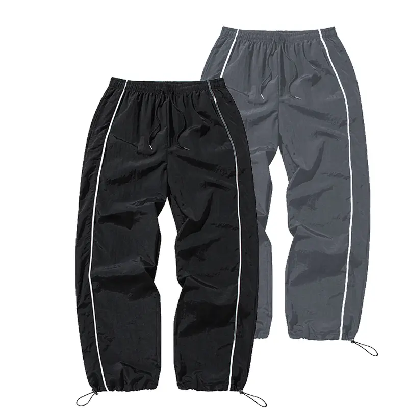 2-Pack Men’s Lightweight Windproof Joggers with Reflective Stripes, Elastic Waist Drawstring, Casual Street Style Cuffed Long Pants