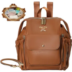Miss Fong Mini Diaper Bag, Small Carry-On Travel Backpack with 12 Diaper Bag Organizer, Stroller Straps, Insulated Pockets, Infant Newborn and Toddler