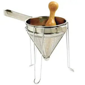 642 Stainless Steel Chinois with Stand and Pestle Set, Bouillon Strainer, Jelly Strainer, China Cap