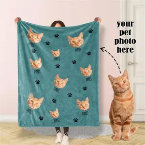 Personalized Pet Head Face Blankets For Cat Dog Custom Photo Blanket  With Name Throw Blanket Memorial Gifts summerwins