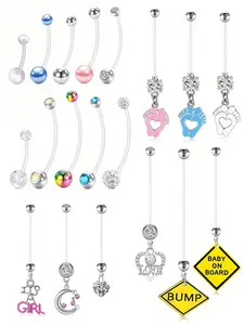 Mixed Style Belly Button Rings, Fashionable Belly Piercing Jewelry, Pregnancy Piercing Jewelry for Women & Girls, Trendy All-match & Exquisite Jewelry for Birthday Gift, Body Piercing Jewelry