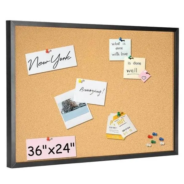 Large Framed Cork Bulletin Board, 36"x24" Wall-Mounted Pin Board for Office, Home Use