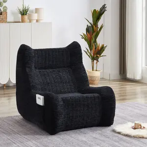 Oversized Chenille Bean Bag Sofa - Modern Chenille Couch, Large Fixed-Arm Single-Seat Adult Chair, Comfy Lazy Floor Accent Furniture for Living Room, Bedroom (Black)
